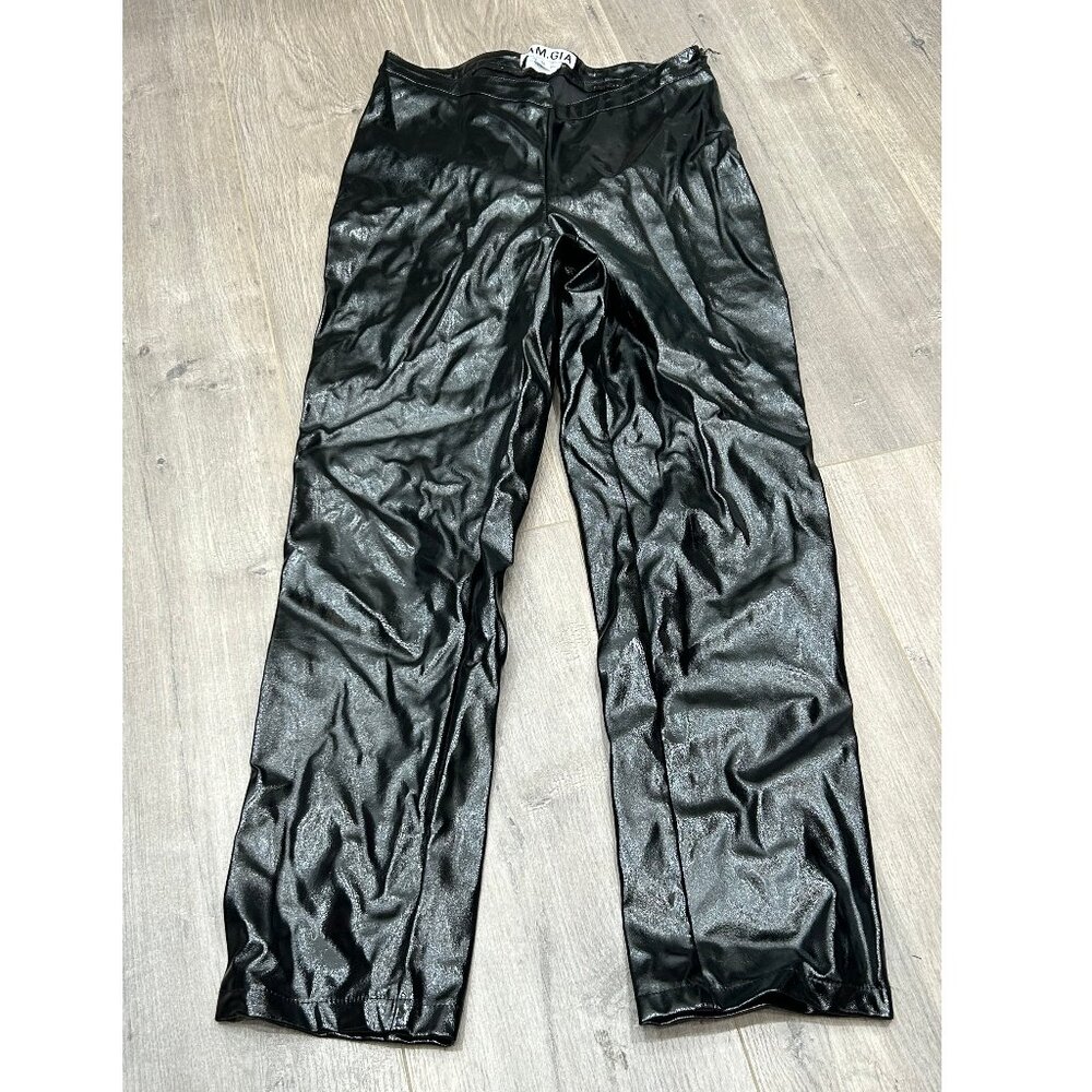 I.AM.GIA Black Faux Leather High Rise Side Zip‎ Straight Leg Pants Size Small
